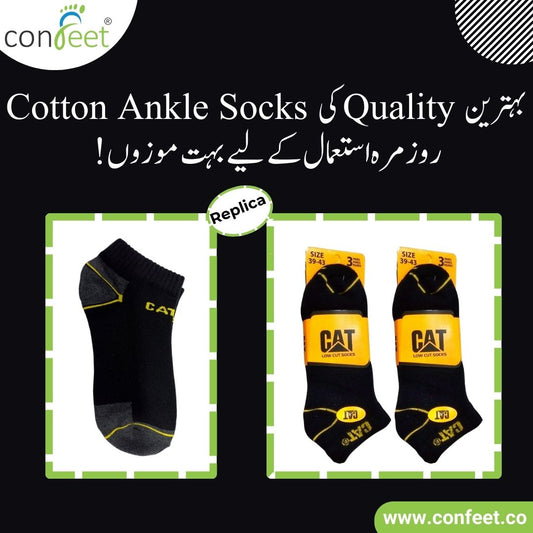 Branded CAT Cotton Ankle Socks (Pack Of 3 Pairs)