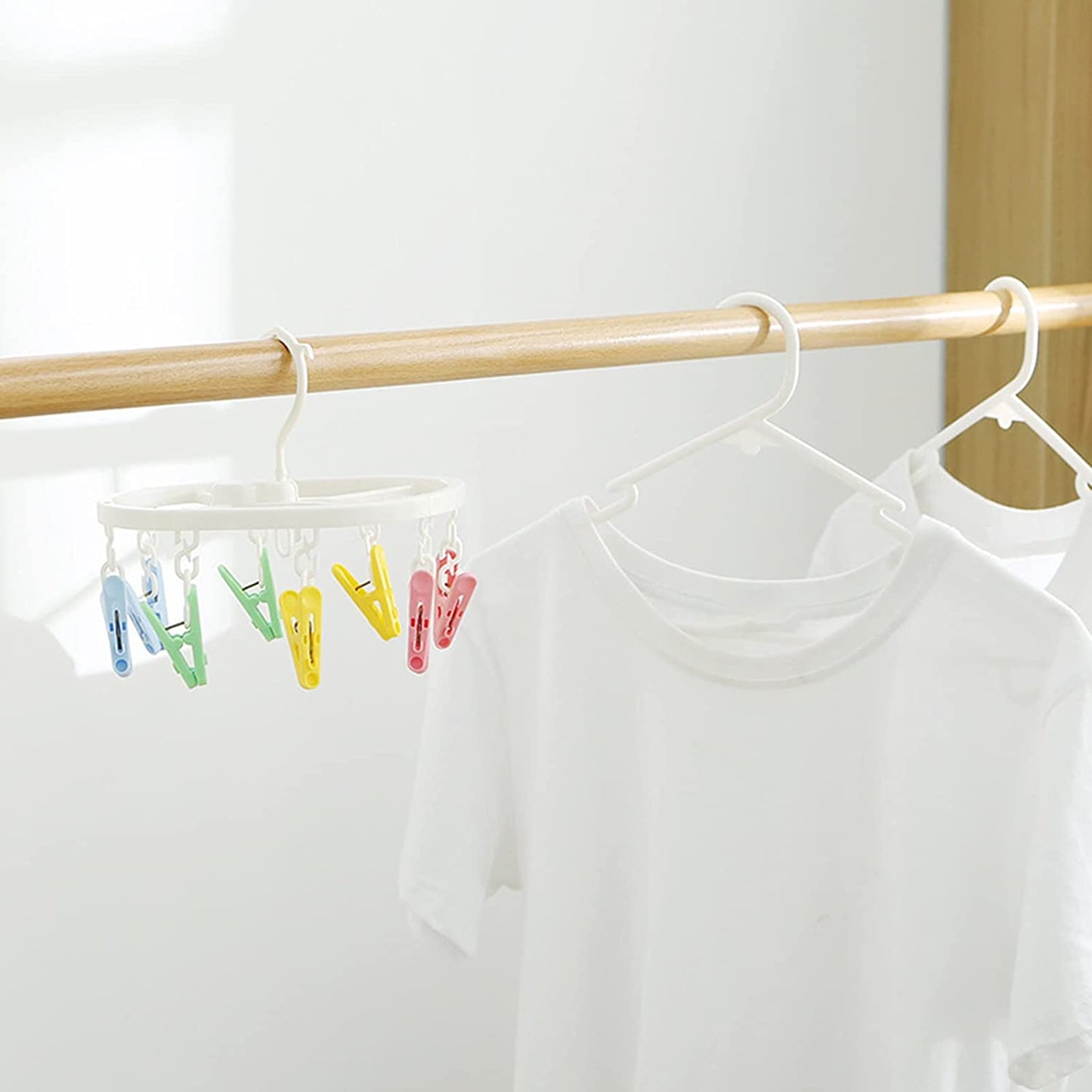 Laundry Hanger Drying with Clips, Plastic Laundry Clips, and Drip-Drying Hanger for Socks, Underwear, Towel, Scarf, Side Hanging, Anti-Wind, Multi-Purpose