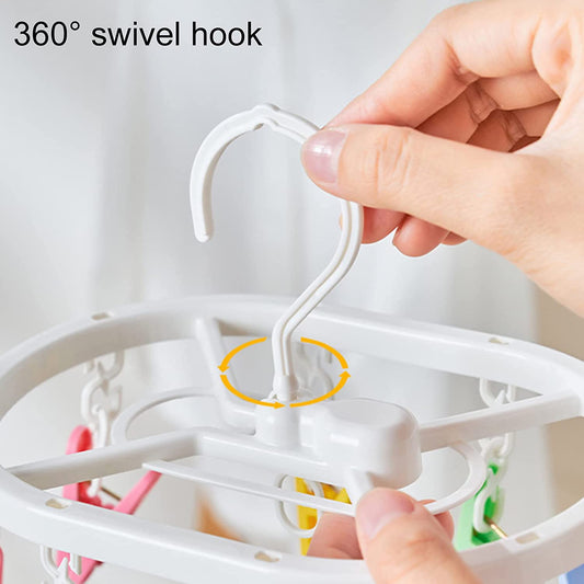 Laundry Hanger Drying with Clips, Plastic Laundry Clips, and Drip-Drying Hanger for Socks, Underwear, Towel, Scarf, Side Hanging, Anti-Wind, Multi-Purpose