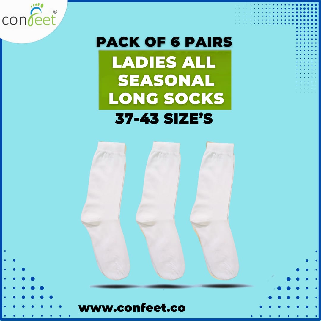 Ladies All-Season Long Socks – Pack of 6 Pairs (White)