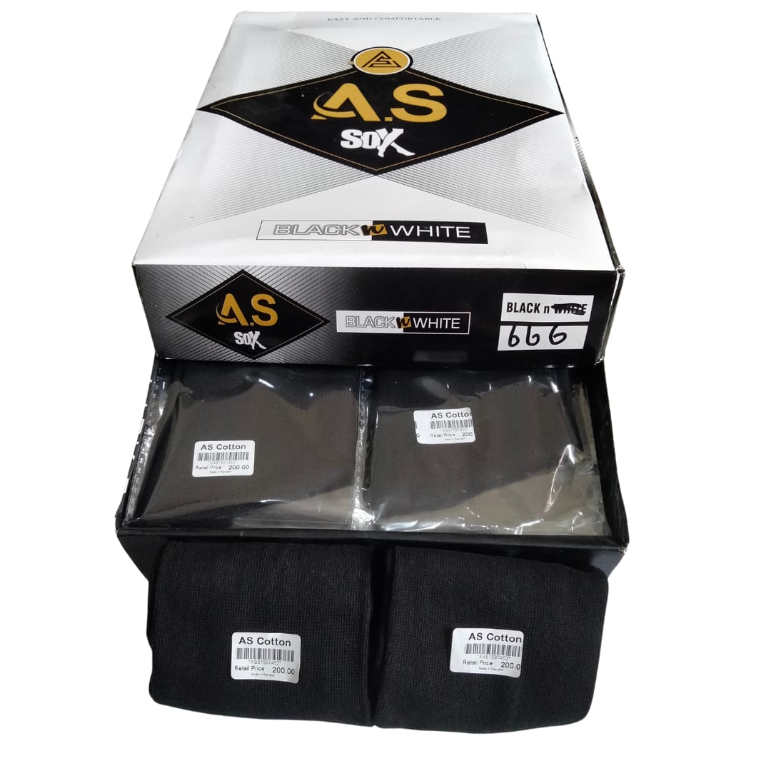 All Seasons Long Cotton Socks (Pure Black)-12 Pairs