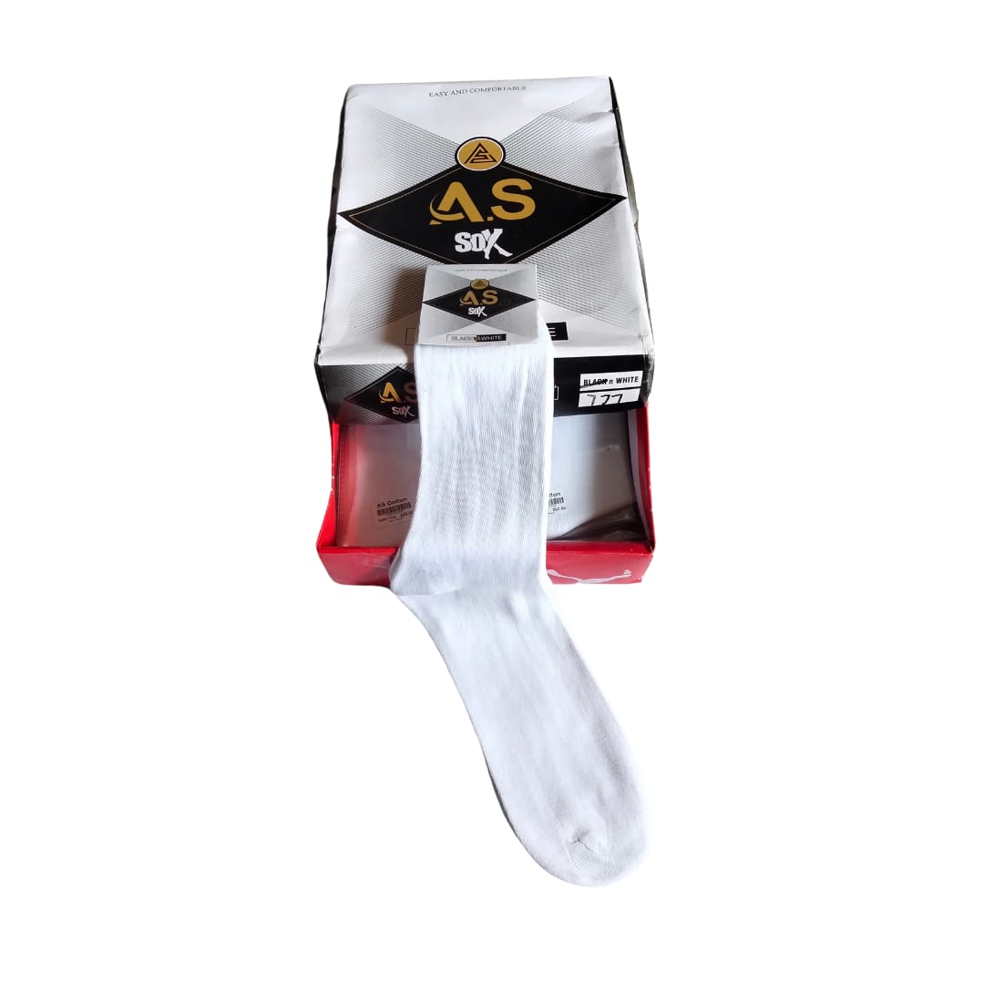 All Seasons Long Cotton Socks (Pure White)-12 Pairs