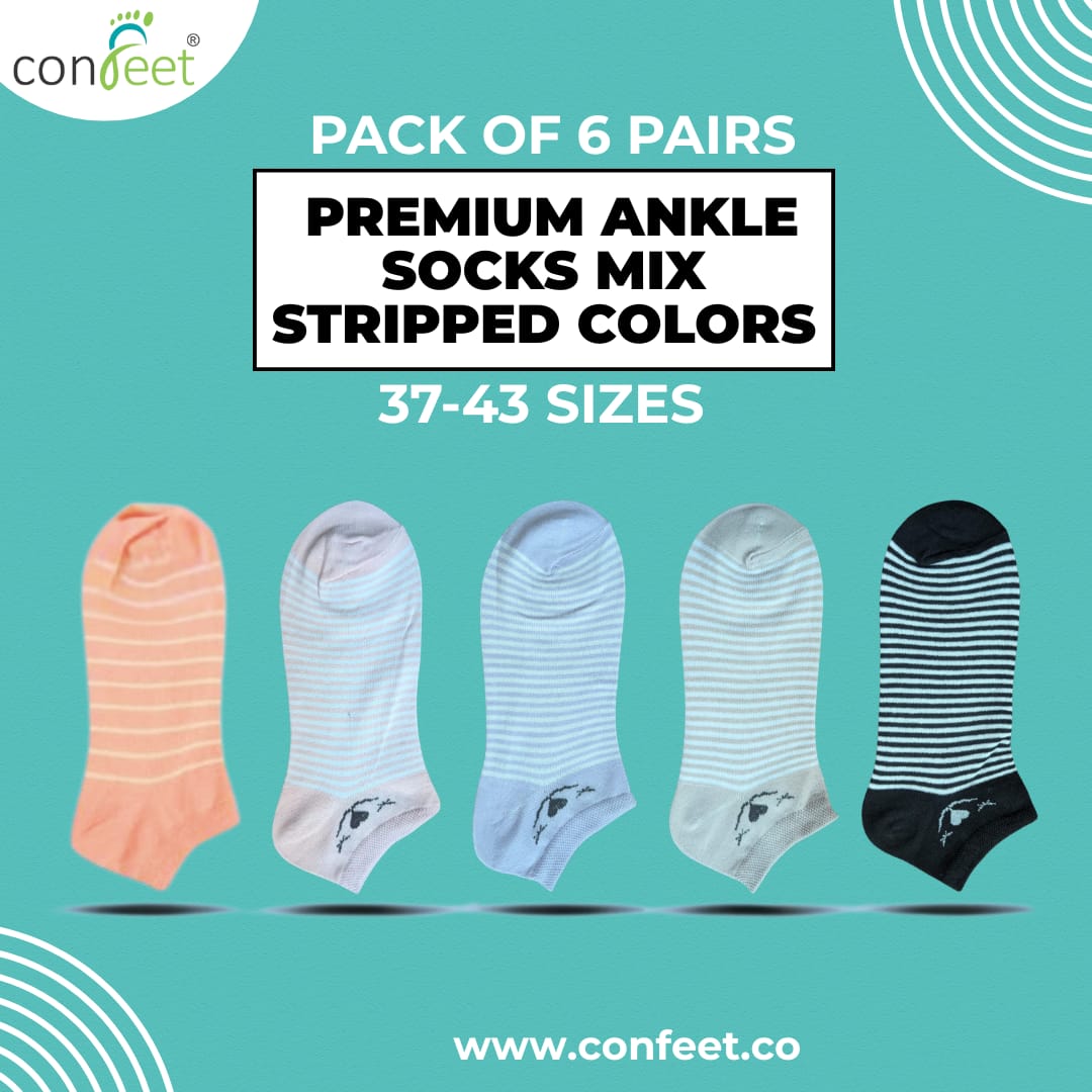 Premium Ladies' Stripped Ankle Socks (6 Pairs)