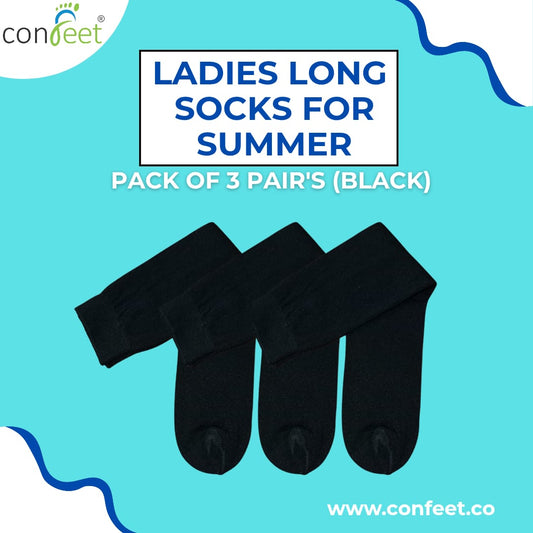 Ladies Summer Long Socks – Pack of 3 Pairs (Black)