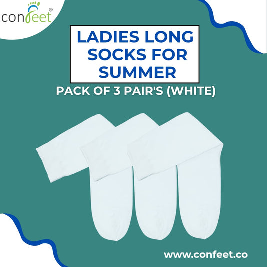 Ladies Summer Long Socks – Pack of 3 Pairs (White)