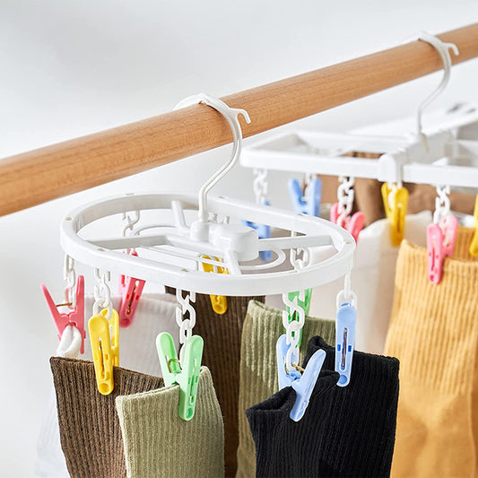 Laundry Hanger Drying with Clips, Plastic Laundry Clips, and Drip-Drying Hanger for Socks, Underwear, Towel, Scarf, Side Hanging, Anti-Wind, Multi-Purpose