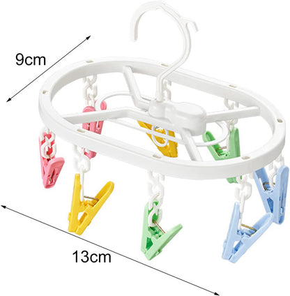 Laundry Hanger Drying with Clips, Plastic Laundry Clips, and Drip-Drying Hanger for Socks, Underwear, Towel, Scarf, Side Hanging, Anti-Wind, Multi-Purpose