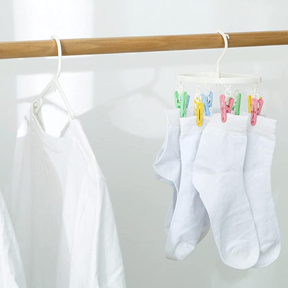 Laundry Hanger Drying with Clips, Plastic Laundry Clips, and Drip-Drying Hanger for Socks, Underwear, Towel, Scarf, Side Hanging, Anti-Wind, Multi-Purpose