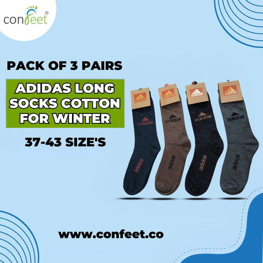 Adidas Long Cotton Winter Socks-MIX Colors (3 Pairs)