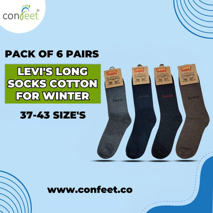 Levi's Long Cotton Winter Socks-MIX Colors (6 Pairs)