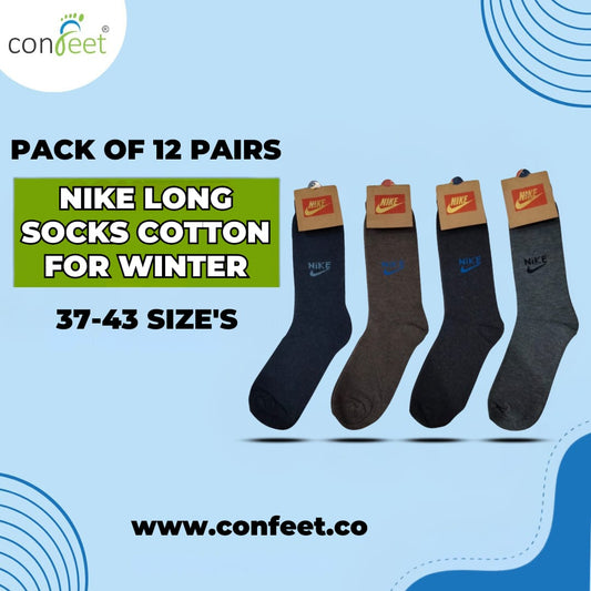 NIKE's  Long Cotton Winter Socks-MIX Colors (12 Pairs)