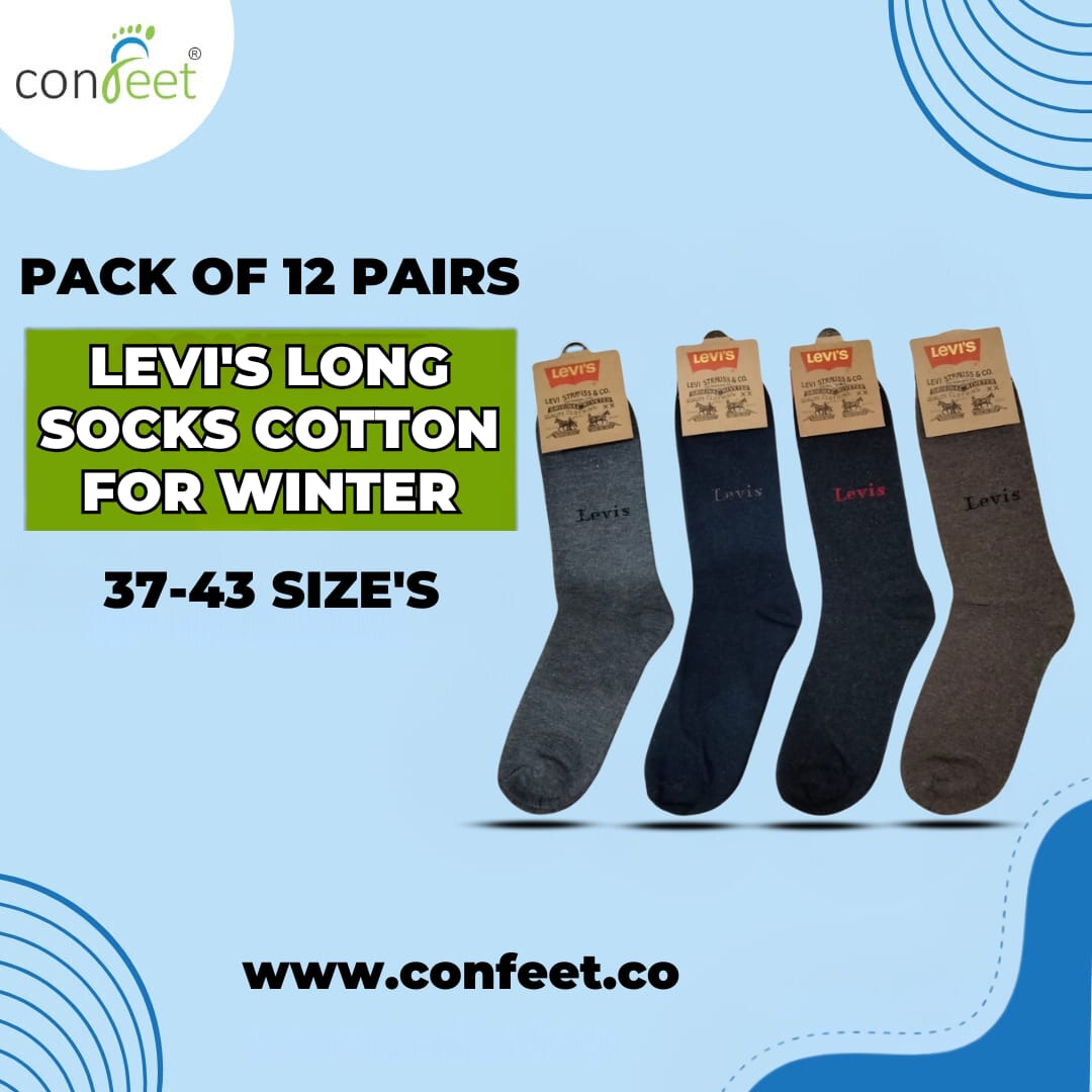 Levi's Long Cotton Winter Socks-MIX Colors (12 Pairs)