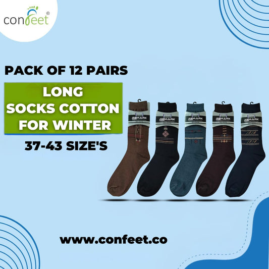 Long Cotton Socks for Winter - Pack of 12 Pairs