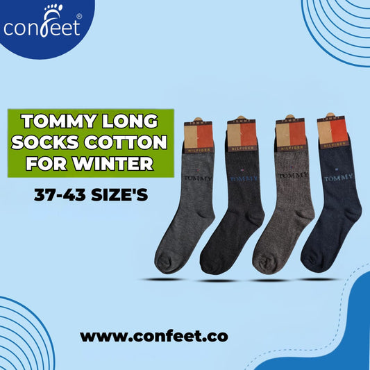 Tommy Long Cotton Winter Socks-MIX Colors (12 Pairs)