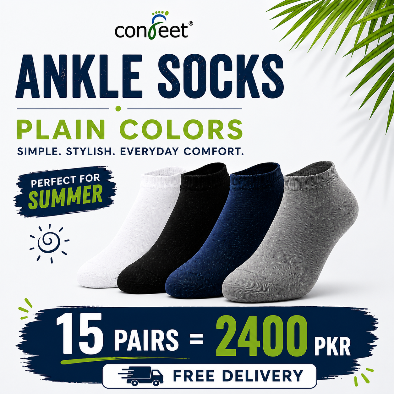 Premium-Plain Color-Ankle Socks (15 Pairs)