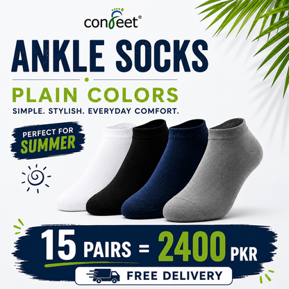 Premium-Plain Color-Ankle Socks (15 Pairs)