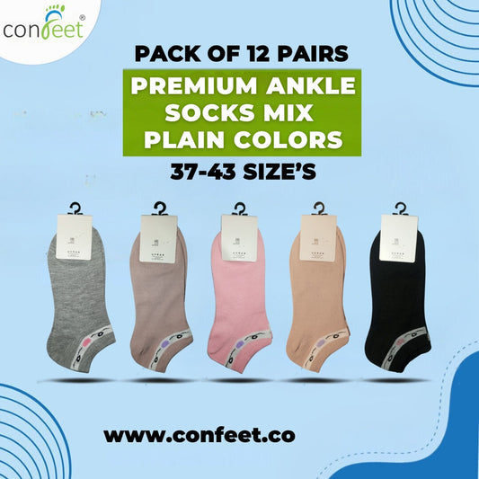 Premium Ladies' Plain Ankle Socks (12 Pairs)