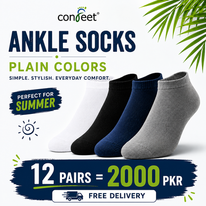 Premium-Plain Color-Ankle Socks (12 Pairs)