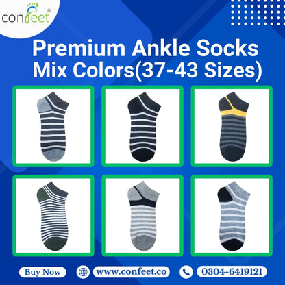 Premium-Colorful Striped-Ankle Socks (6 Pairs)