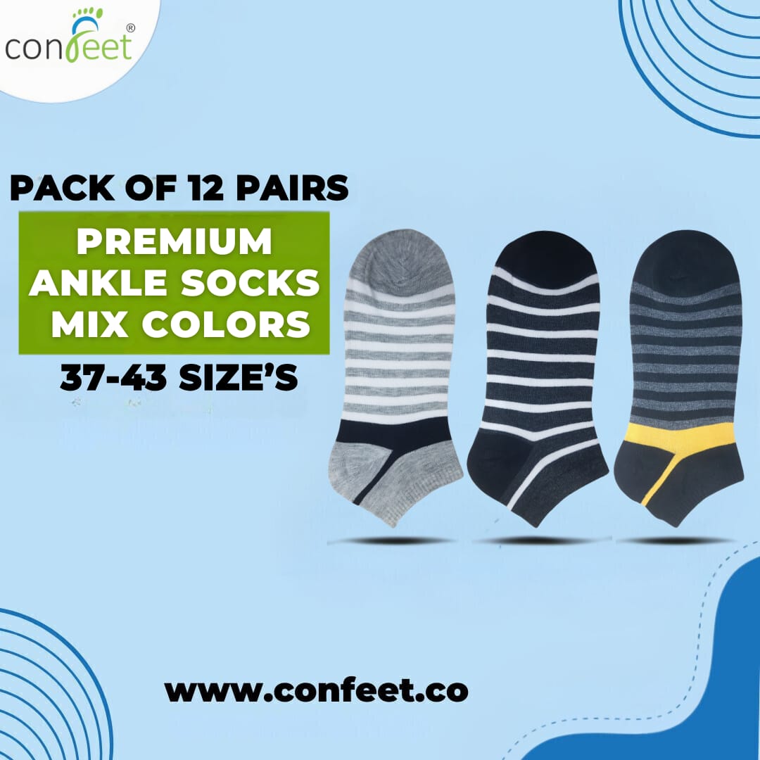 Premium-Colorful Striped-Ankle Socks (12 Pairs)