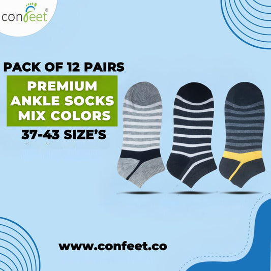 Premium-Colorful Striped-Ankle Socks (12 Pairs)