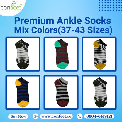 Premium-Colorful Striped-Ankle Socks (6 Pairs)