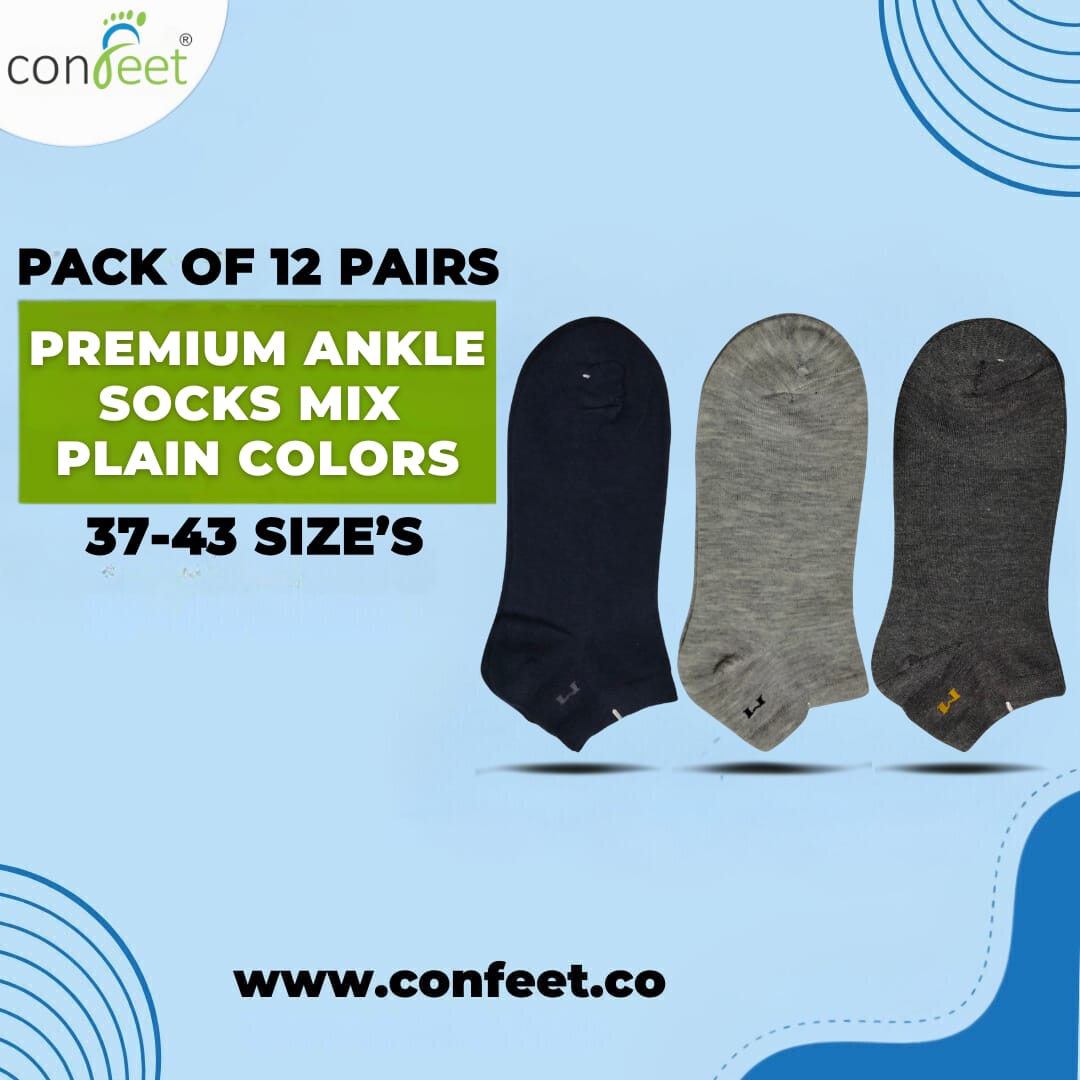 Premium-Plain Mixed Color-Ankle Socks (12 Pairs)