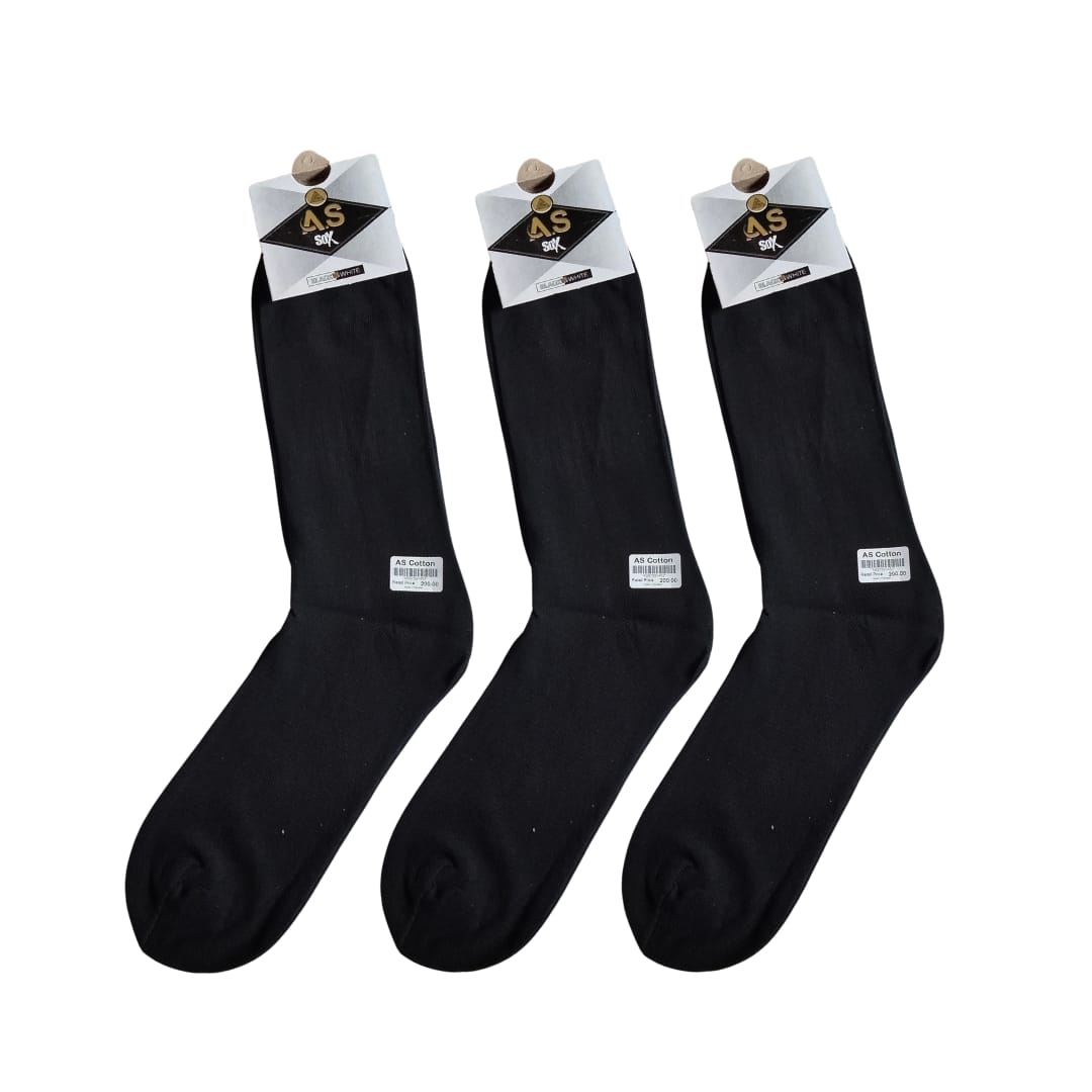 All Seasons Long Cotton Socks (Pure Black)-6 Pairs