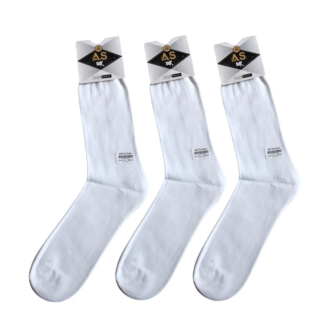 All Seasons Long Cotton Socks (Pure White)-6 Pairs