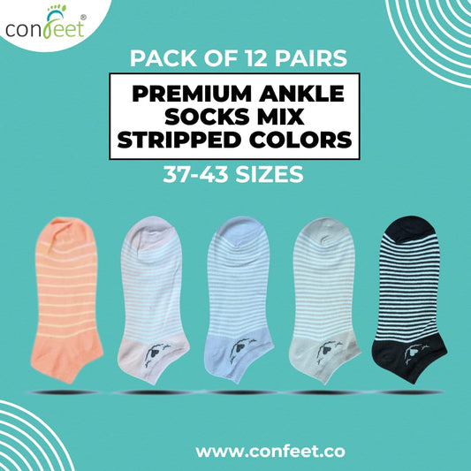 Premium Ladies' Stripped Ankle Socks (12 Pairs)