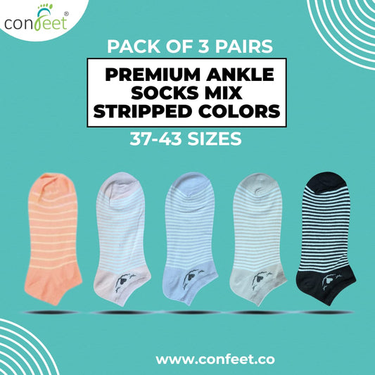 Premium Ladies' Stripped Ankle Socks (3 Pairs)