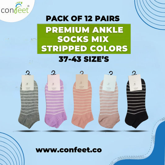 Premium Ladies' Stripped Ankle Socks (12 Pairs)