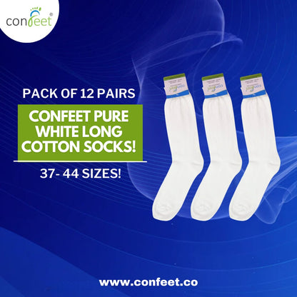 All Seasons Long Cotton Socks (Pure White)-12 Pairs